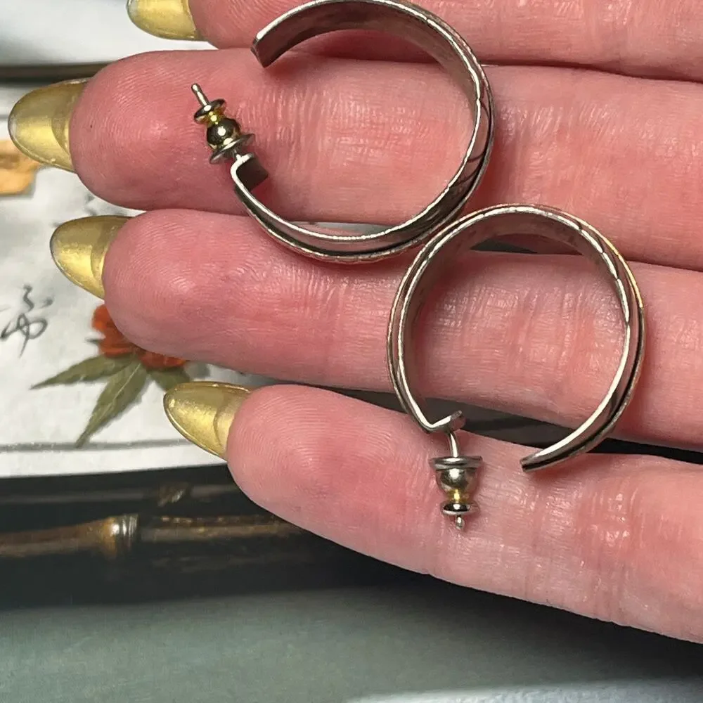 Vintage 925 Sterling Silver and Gold Vermeil Textured Hoop Earrings